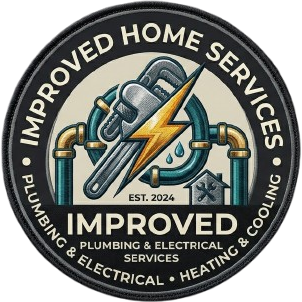 Logo of Riyadh Plumbing and Electric Services featuring intertwined symbols of a water droplet and an electric spark